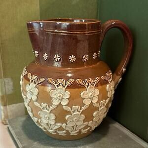 Doulton Lambeth Stoneware Pitcher – c. 1880–1900 – Raised Floral Relief – 5.5”